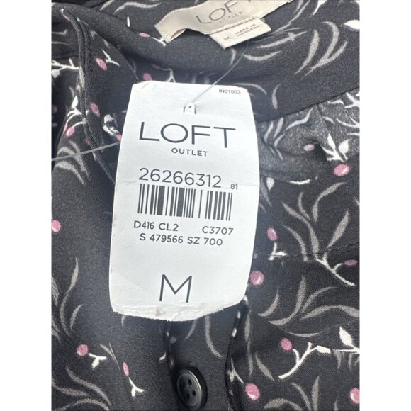 Loft Women’s Gray Print Long Roll Tab Sleeve Belted Shirt Dress Sz M NEW - Picture 8 of 10